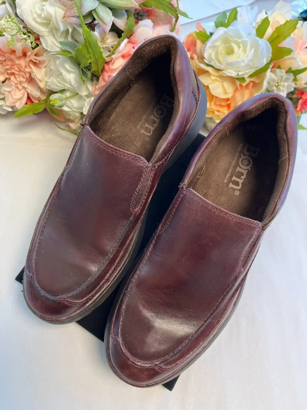 Born Brompton II Men’s 8.5M Burgundy Leather Slip-On Loafers